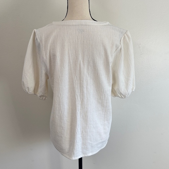 LOFT White Textured Blouse with Button Accents - Picture 5 of 7